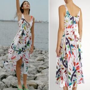 Mara Hoffman Xylophone Floral Button Down Sleeveless Midi Linen Dress‎ Size 8